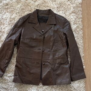 Brown Faux Leather Blazer Jacket